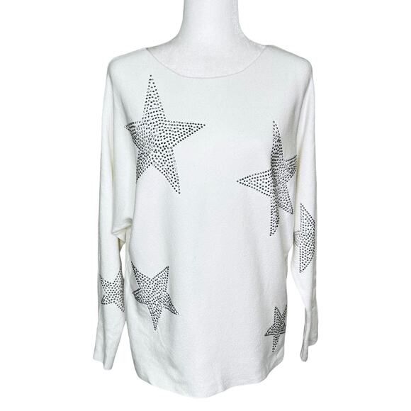 Vila Milano Wool Blend White Dolman Sleeve Studded Stars Long Sleeve Sweater - Picture 1 of 10